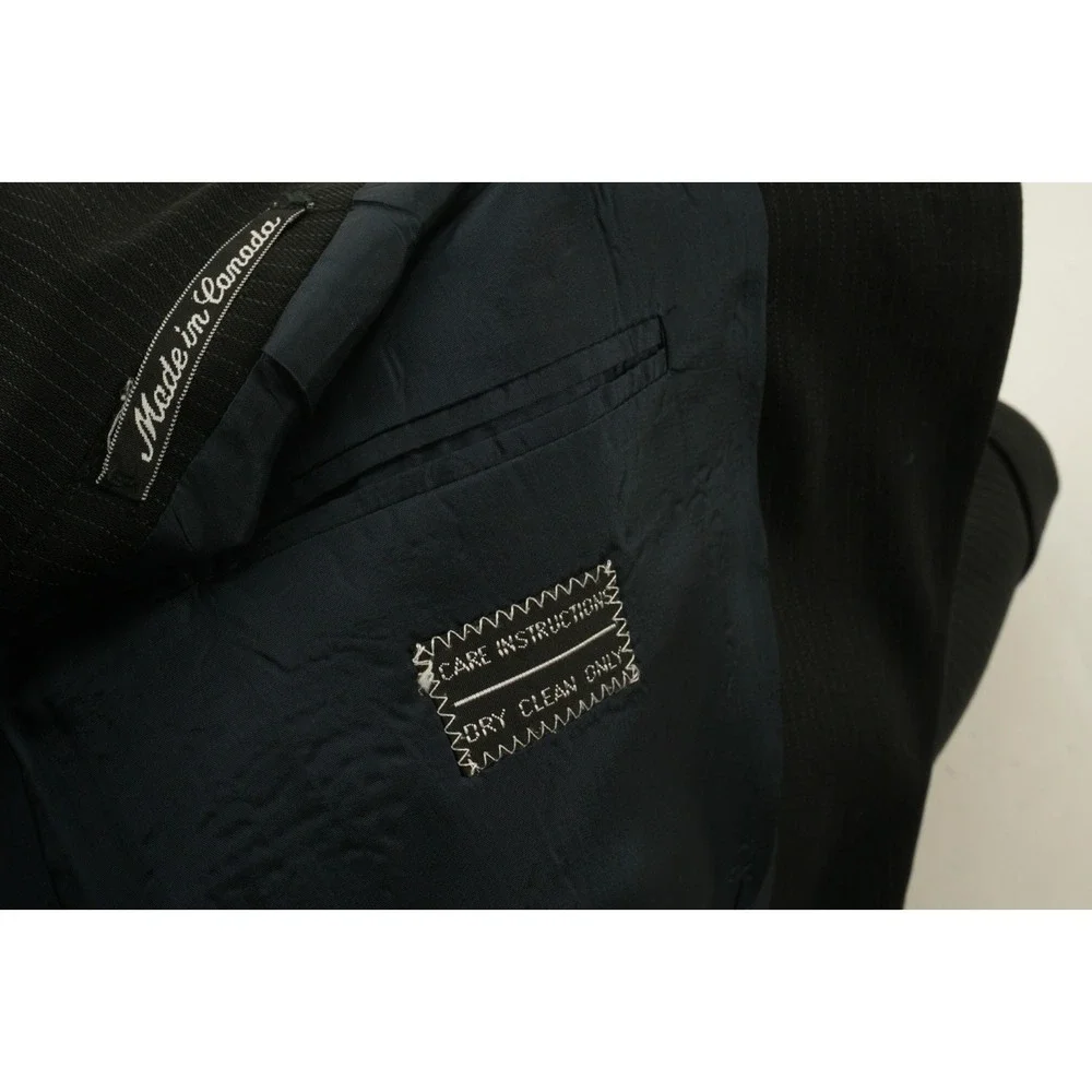 Vintage Giorgio Armani Mens 44L Black Blue Pinstripe Gabardine Wool 3 Btn Blazer
